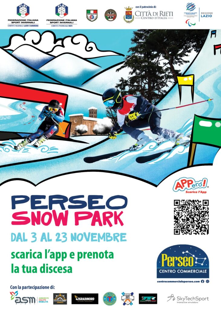 Il Centro Commerciale Perseo si trasforma in una pista da sci grazie al “Perseo Snow Park”, oltre 440 ragazzi degli Istituti reatini coinvolti